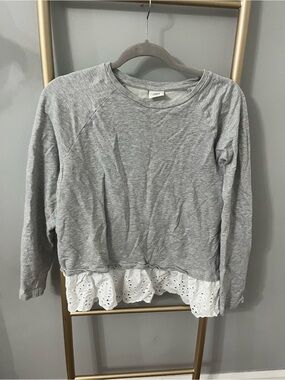 ASOS JDY Grey Layered Eyelet Hem Sweatshirt | Size Medium